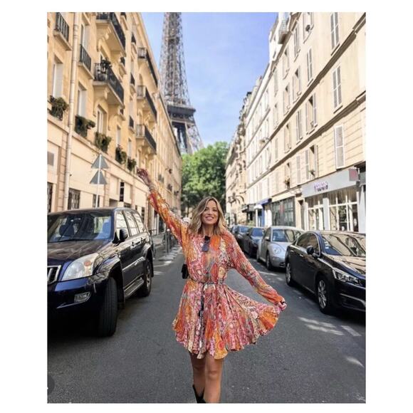 ZARA PRINTED SHORT DRESS MULTICOLORED BOHEMIAN TRAVEL RESORT FESTIVAL SZ S - Picture 7 of 16